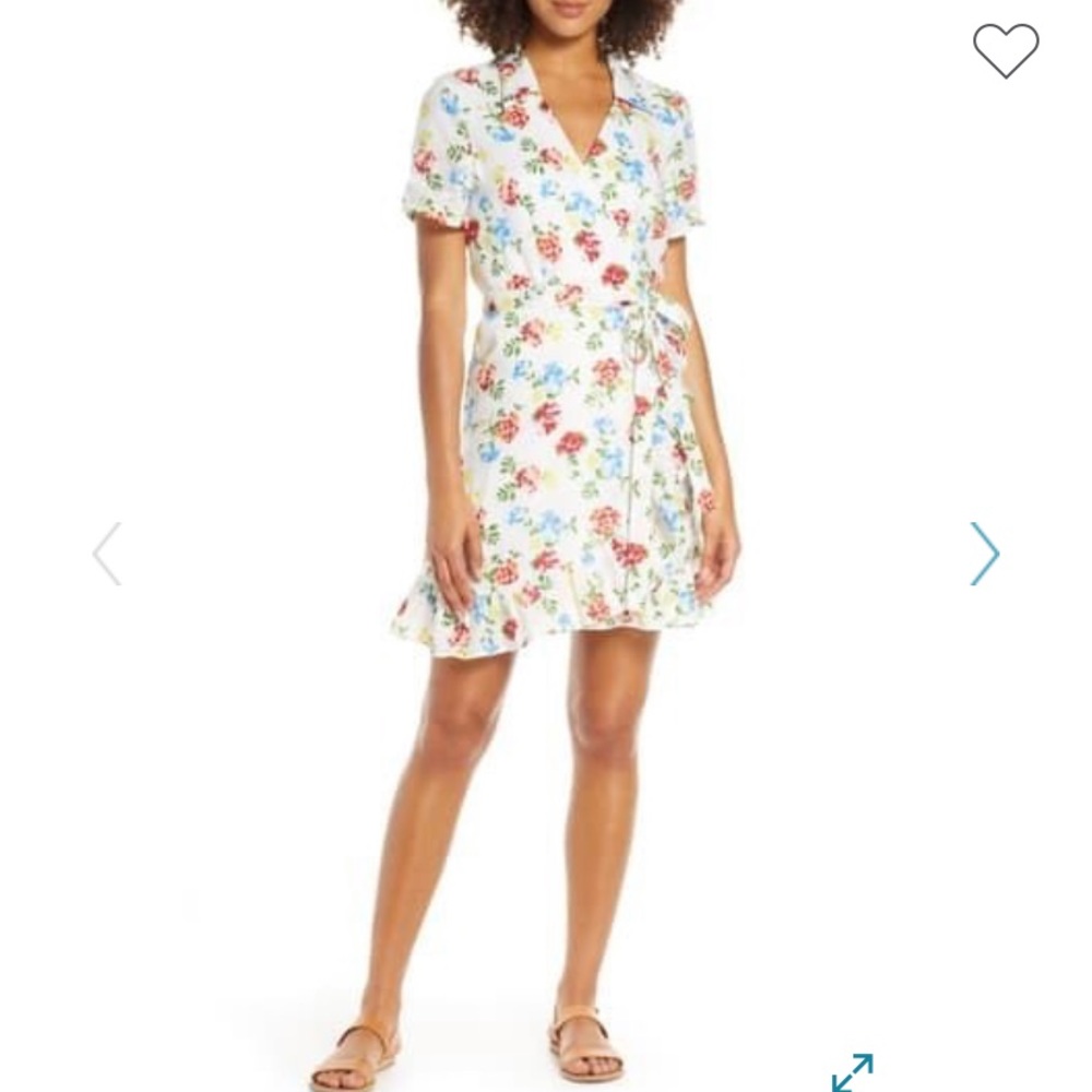 Charles Henry Floral ruffle linen wrap dress